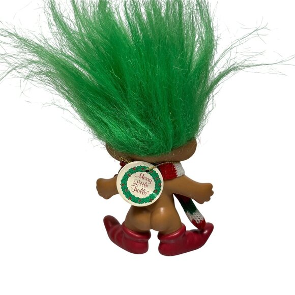 Vintage Russ Troll Doll Christmas Edition With Green Hair Red Boots & Knit Scarf - Picture 3 of 6